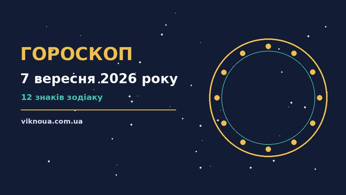 Ілюстрація зодіакального кола на тлі ранкового неба для гороскопу на 7 вересня 2026 року