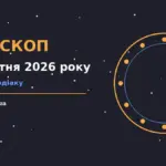 Космічний пейзаж із зоряним небом і символами зодіаку на тлі ранкового сонця